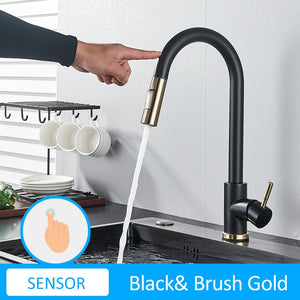 Brushed Gold Touch Sensor Kitchen Faucets Sensitive Smart Touch Control