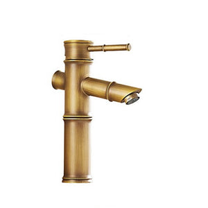 Antique Brass Bamboo-Shaped Bathroom Basin Faucet with Bronze Finish