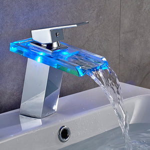 LED Bathroom Faucet Waterfall Brass Basin Faucet