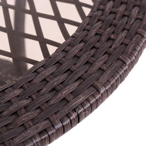 Round Rattan Wicker Coffee Table Glass