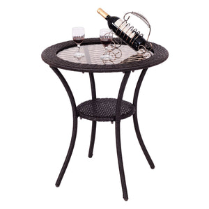 Round Rattan Wicker Coffee Table Glass