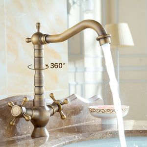 Dual Handles Basin Faucet Brass Bronze