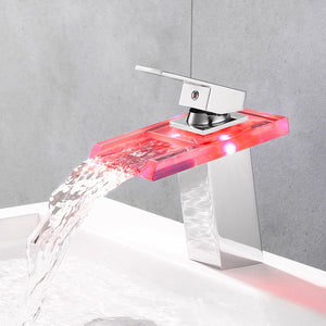 LED Bathroom Faucet Waterfall Brass Basin Faucet