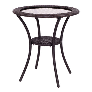 Round Rattan Wicker Coffee Table Glass