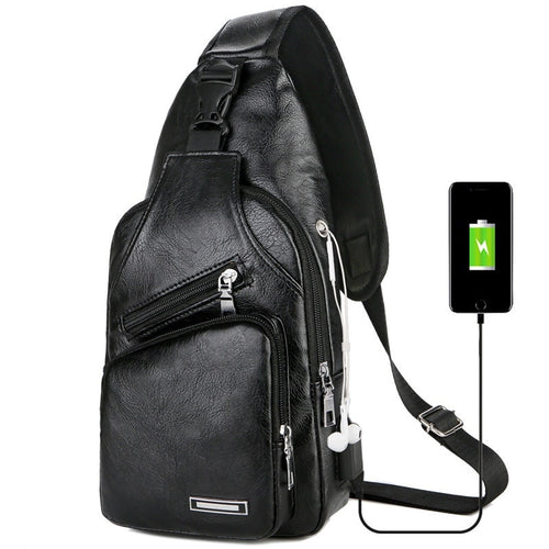 Men's USB Chest Bag with Headset Hole: Anti-Theft & Adjustable Strap